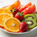 Assortiment de fruits riches en vitamine C sur une assiette blanche