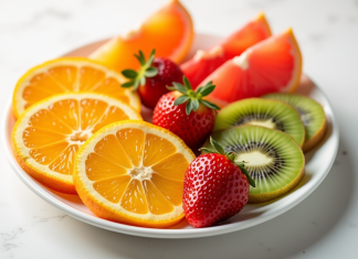 Assortiment de fruits riches en vitamine C sur une assiette blanche