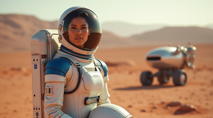 Missions spatiales récentes : découvrez les dernières avancées dans l’espace Femme astronaute sur Mars avec combinaison moderne