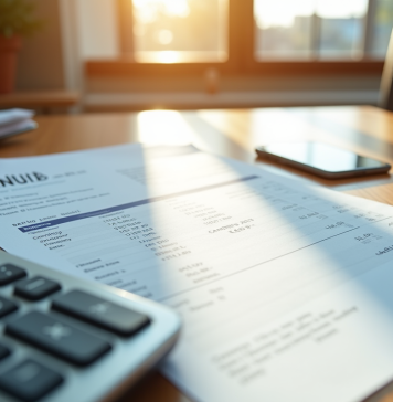 Bulletin de salaire et calculatrice sur un bureau en bois
