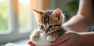 Chaton mouillé dans une serviette blanche douce