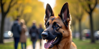Chien berger allemand malinois calme dans un parc urbain