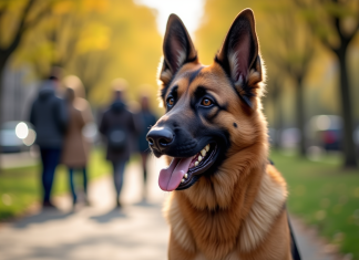Chien berger allemand malinois calme dans un parc urbain