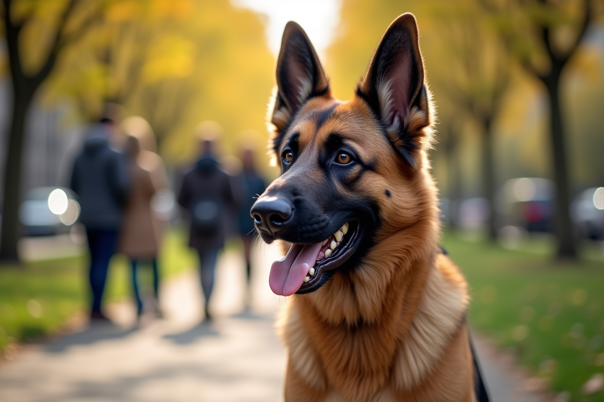 Chien berger allemand malinois calme dans un parc urbain