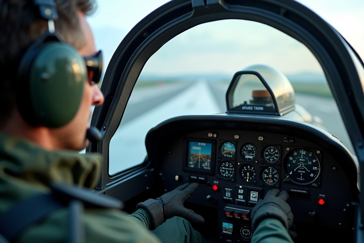 Pilote expérimenté vérifiant instruments dans le cockpit
