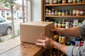 Colis remis au comptoir d'un commerce de proximité