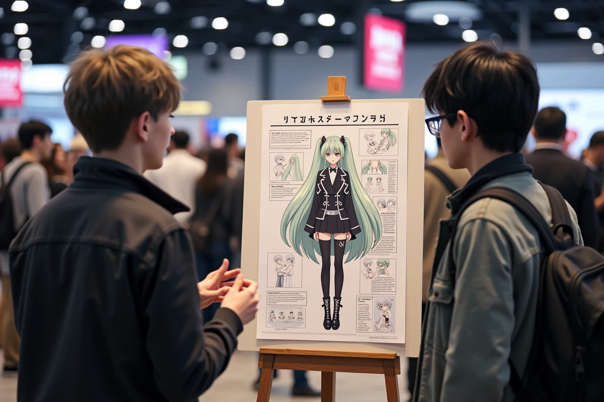 Débat animé entre fans d'anime à une convention autour d'une affiche d'analyse du personnage Ulquiorra de Bleach