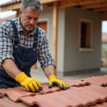 Comparatif des différents types de tuile : focus sur la tuile canal mécanique Ouvrier couvreur examinant des tuiles en argile sur un chantier