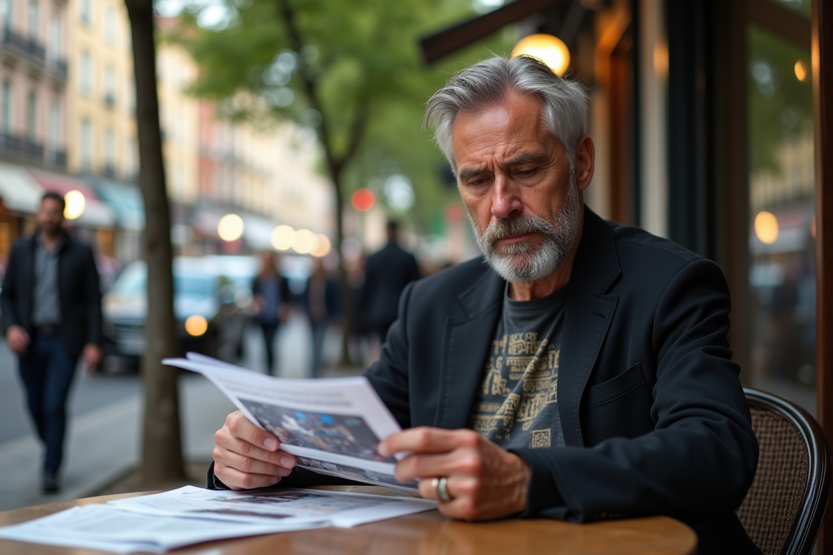 Critique musical lisant des pochettes d