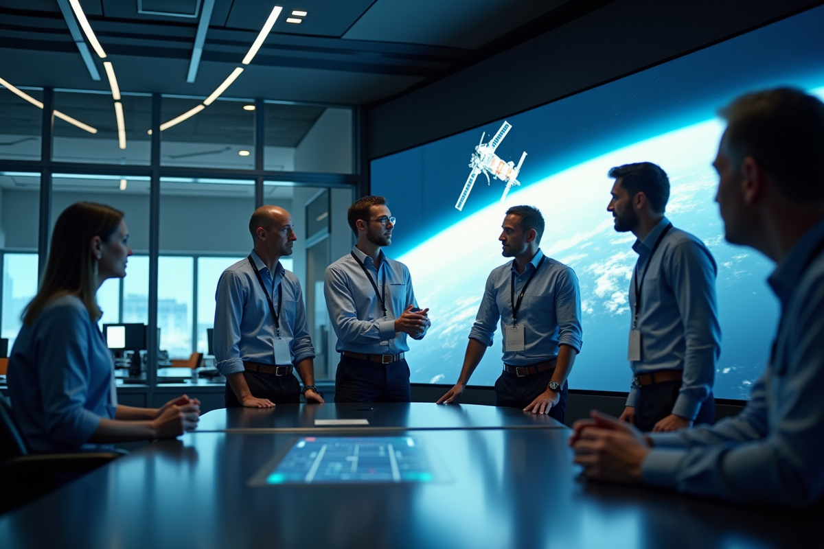 Scientifiques en discussion dans salle de contrôle