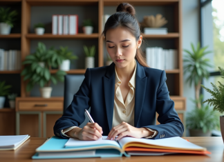 Catégories MIF : Découvrez les 3 principales pour votre réussite Femme d'affaires en réunion triant des dossiers colorés