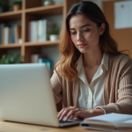 À quoi s’attendre de la liste des métiers sur Oulala.net ? Jeune femme au bureau regardant son ordinateur portable