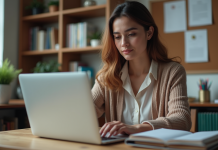 À quoi s’attendre de la liste des métiers sur Oulala.net ? Jeune femme au bureau regardant son ordinateur portable