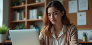 À quoi s’attendre de la liste des métiers sur Oulala.net ? Jeune femme au bureau regardant son ordinateur portable