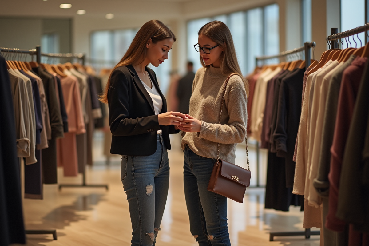 Mère et fille regardant des vêtements dans une boutique