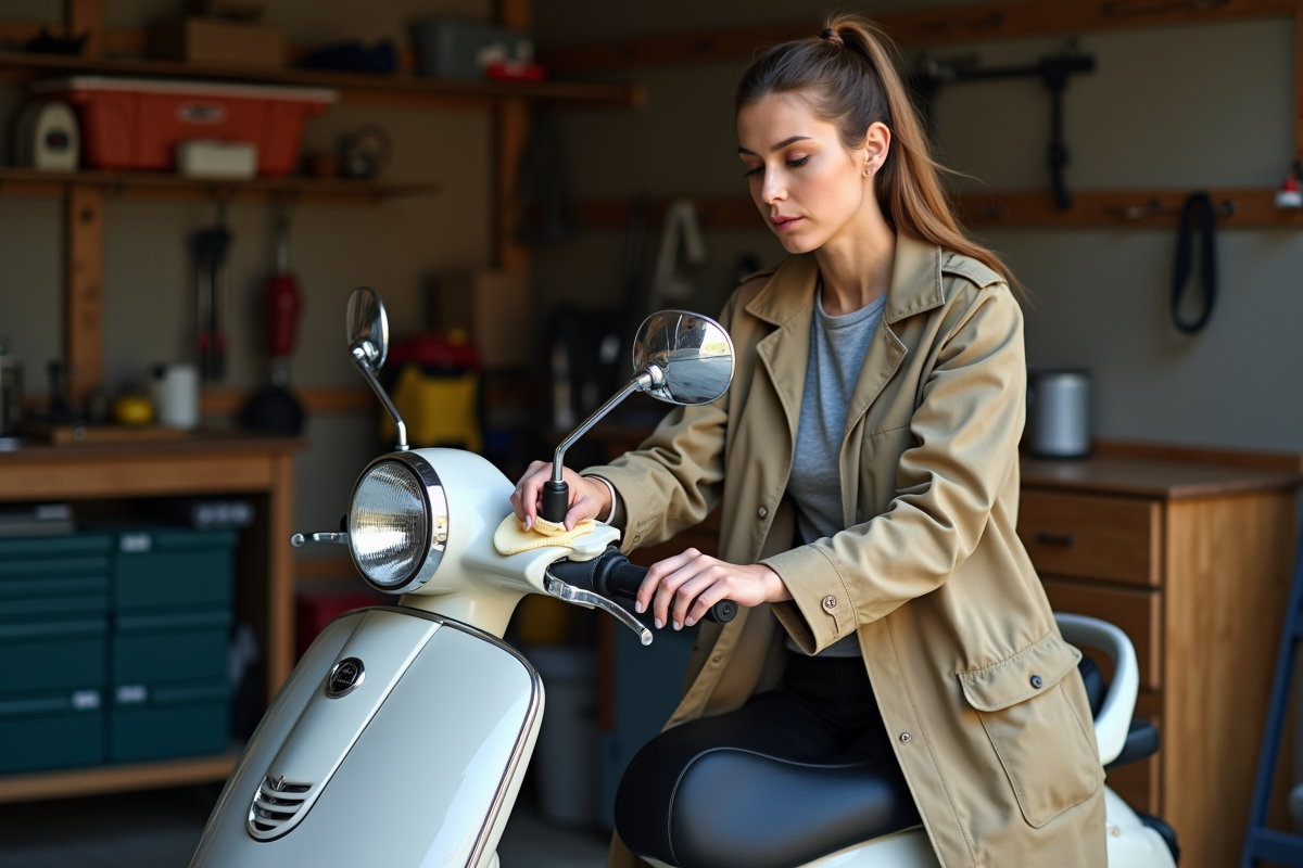 Femme nettoyant le tableau de bord d