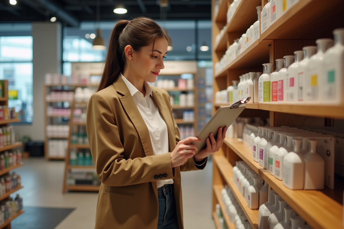 Femme organisée dans une boutique moderne et bien rangée