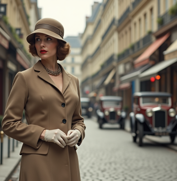 Femme élégante en robe biascut dans Paris vintage