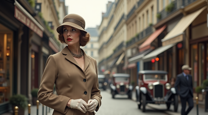 Mode années 1930 : décryptage des tendances et styles emblématiques Femme élégante en robe biascut dans Paris vintage