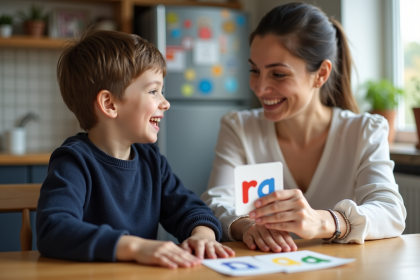 Garçon de 5 ans avec thérapeute en séance de parole