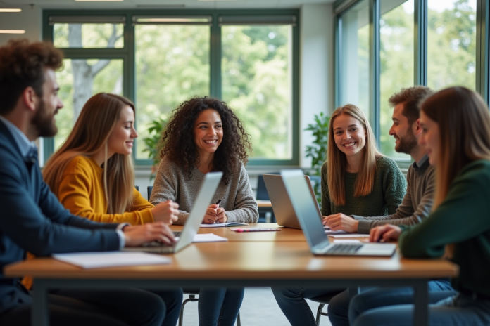 Groupe d'étudiants universitaires en étude collaborative
