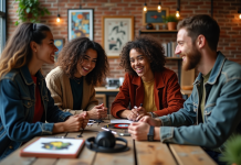 Groupe de jeunes musiciens dans un studio créatif