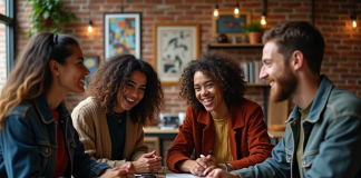 Titre : Album de l’année 2025 – Candidats en compétition et favoris en lice Groupe de jeunes musiciens dans un studio créatif