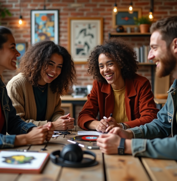 Groupe de jeunes musiciens dans un studio créatif
