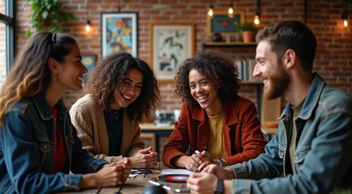 Titre : Album de l’année 2025 – Candidats en compétition et favoris en lice Groupe de jeunes musiciens dans un studio créatif