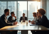 Groupe de professionnels en réunion dans un bureau lumineux