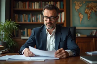 Homme d'affaires en costume dans un bureau cosy