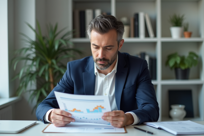 Homme d affaires en costume dans son bureau moderne