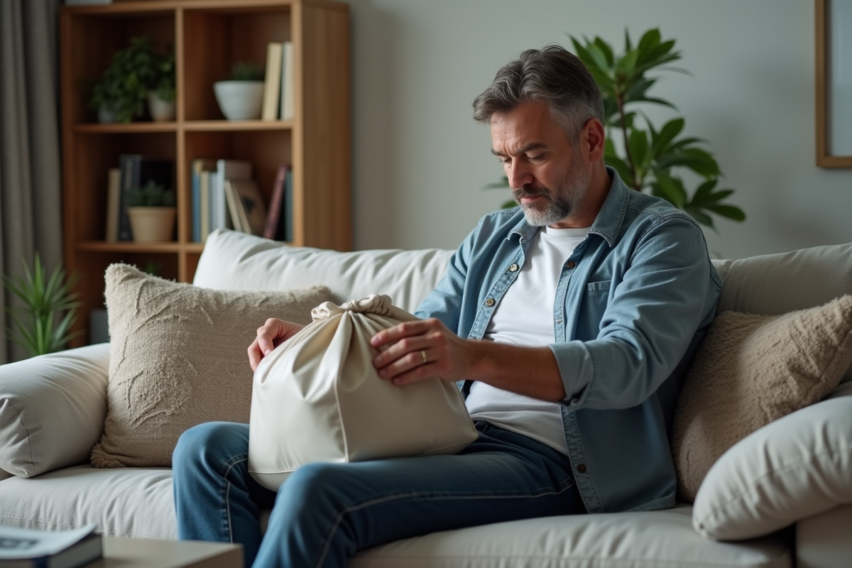 Homme déballant des vêtements d