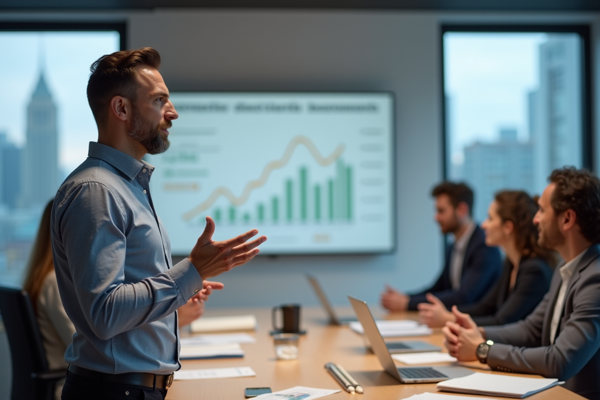 Homme présentant un rapport de croissance ecommerce en réunion