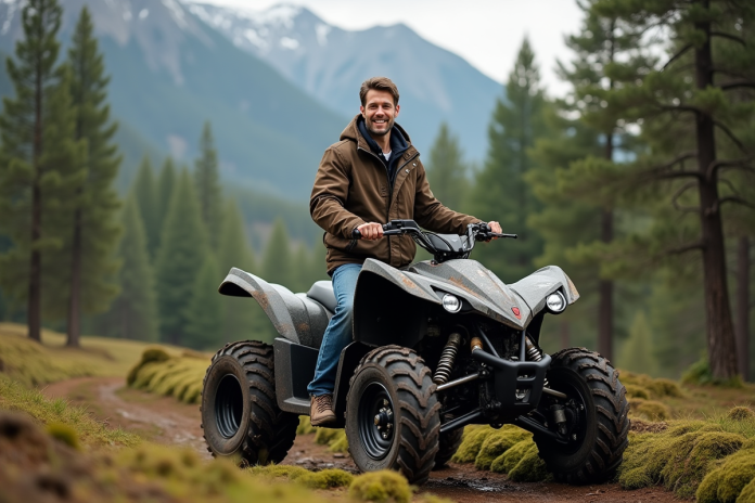 homme-quadracer-nature-adventure Homme en plein air avec quad en forêt verte