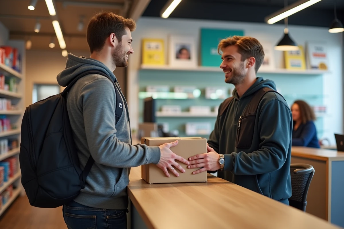 Jeune homme recevant un colis d