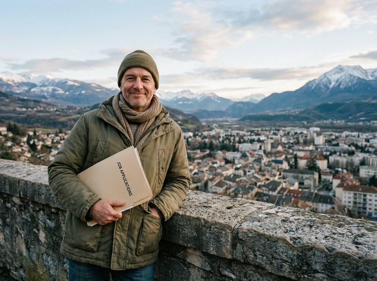 Homme regardant la vallée de Gap depuis un belvédère alpin