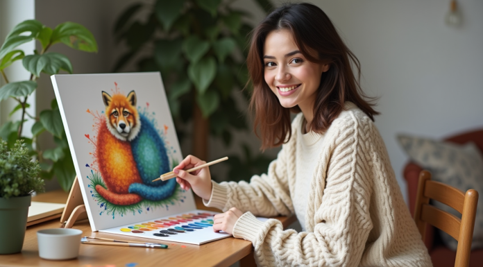 Comment réussir sa peinture par numéro animaux : astuces et conseils pour débutants Jeune femme en train de peindre un tableau d'animal avec paintbynumbers