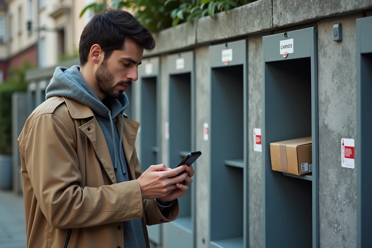 Jeune homme scannant un code QR devant un casier
