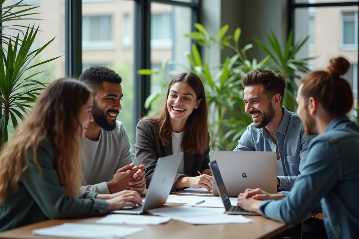 Groupe d entrepreneurs divers en coworking dynamique