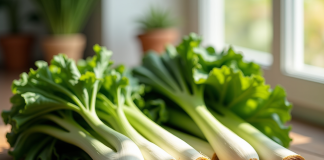 Légumes frais en forme de L sur plan de travail en bois