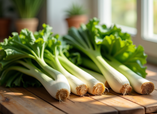 Légumes frais en forme de L sur plan de travail en bois