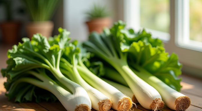 Légumes frais en forme de L sur plan de travail en bois
