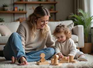 Soutenir émotionnellement une mère célibataire : conseils et astuces bienveillants Femme et fille jouent ensemble dans un salon chaleureux