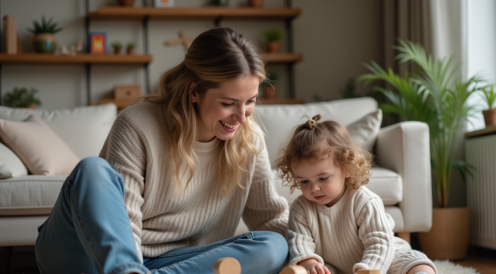 Soutenir émotionnellement une mère célibataire : conseils et astuces bienveillants Femme et fille jouent ensemble dans un salon chaleureux