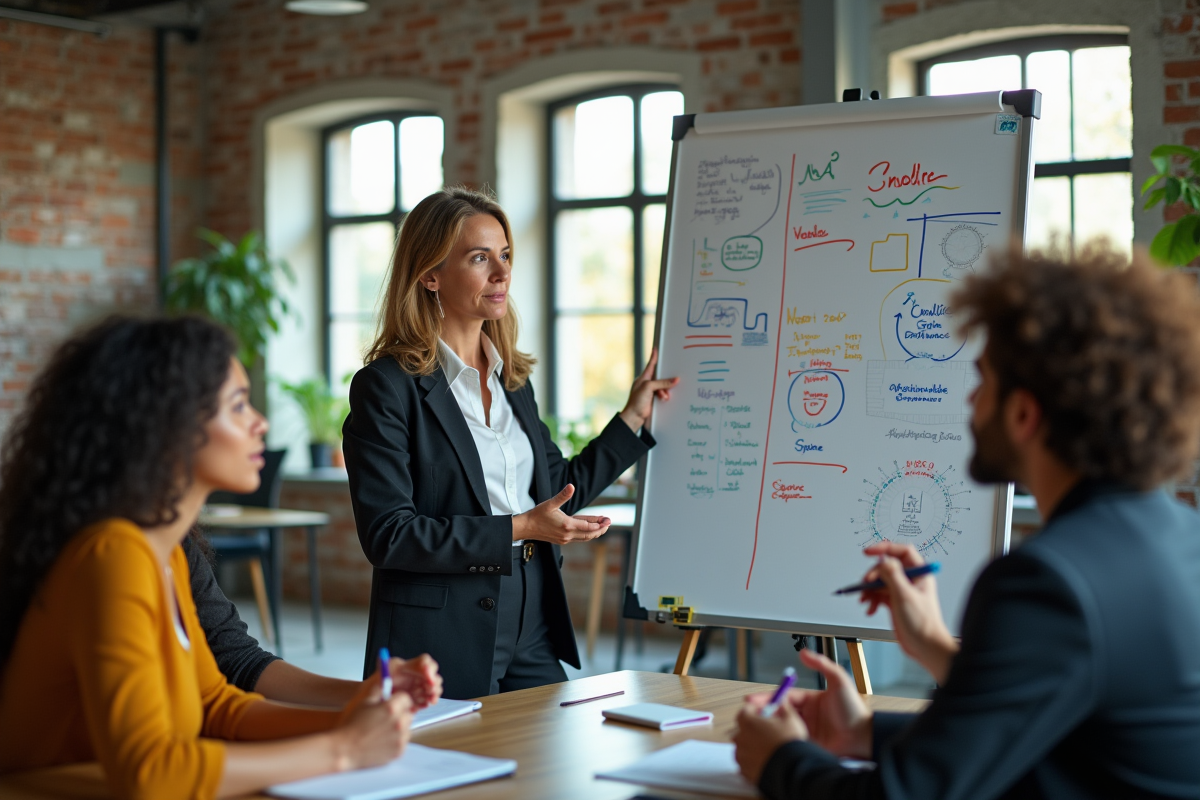 Manager féminine en brainstorming avec équipe diverse