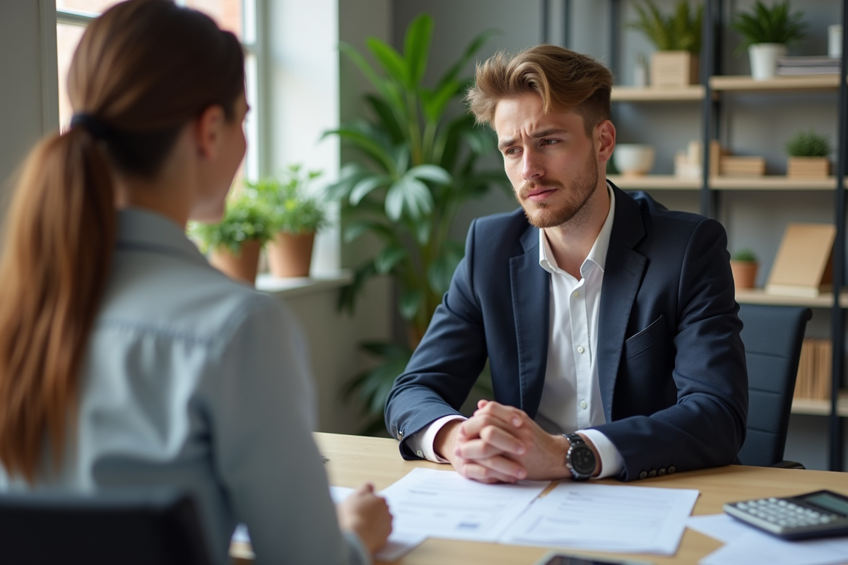 Jeune homme et conseillère financière en discussion