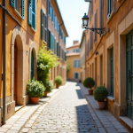 Rue ensoleillée à Aix en Provence avec bâtiments anciens