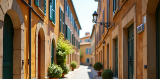 Rue ensoleillée à Aix en Provence avec bâtiments anciens